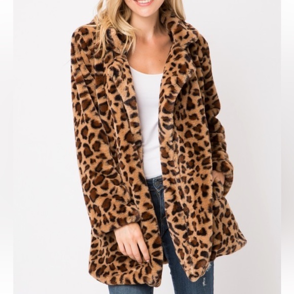 Leopard Print Faux Fur Coat - Picture 1 of 6